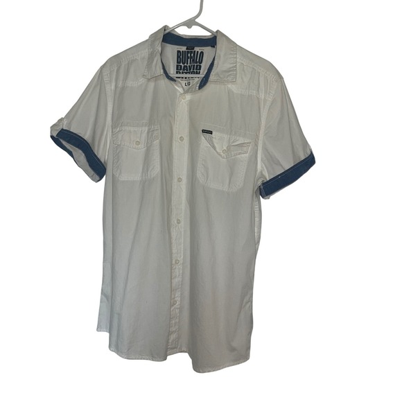Buffalo David Bitton Mens White Casual Short Sleeve Button Down Shirt L - Picture 1 of 7